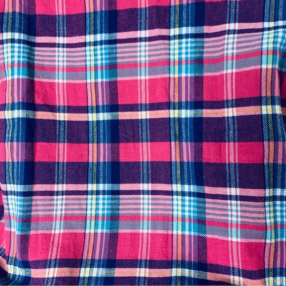 Polo Ralph Lauren hot pink navy plaid flannel long sleeve button up mini dress S - Picture 10 of 12